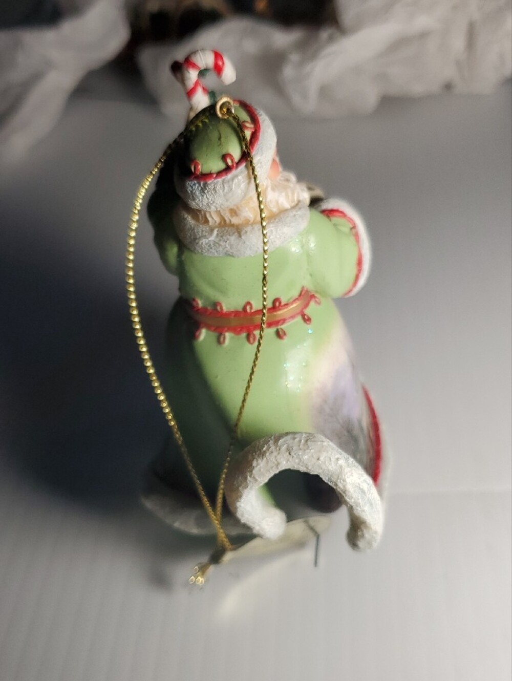Holiday Santa with Candy Canes Ornament - Green and Red - Picture 4 of 7